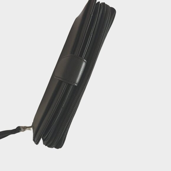 Black Faux Leather Wallet Women Wristlet Strap Multiple Card Slots Zipper Snap - Picture 11 of 15